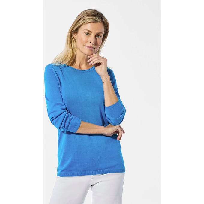 Tricot pullover met boothals - blauw - Gr. 46 van Goldner Fashion