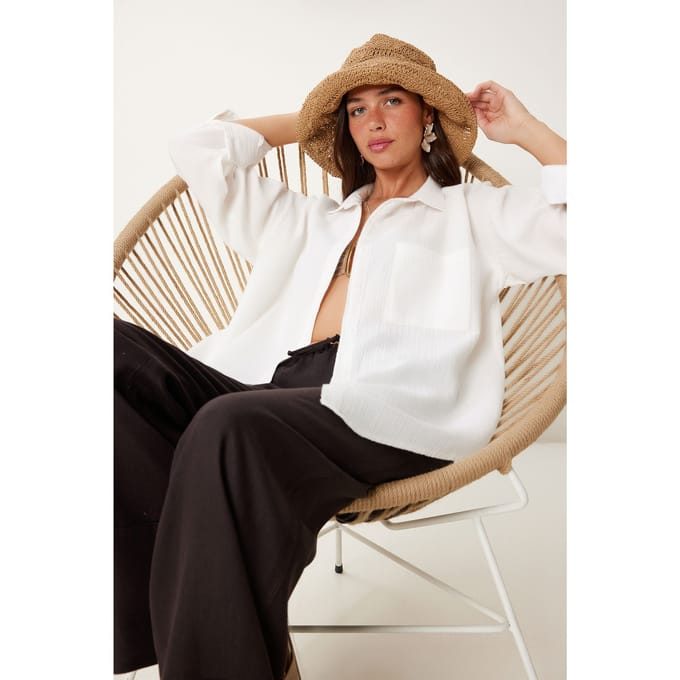 Overmaatse Textuur Katoenen Shirt met Pocket