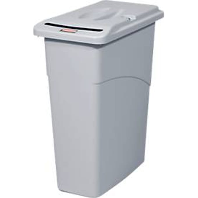 Rubbermaid afvalbak Slim Jim Confidential, met deksel met gleuf, B 508 x D 279 x H 762 mm, 87 l, polyetheen, lichtgrijs