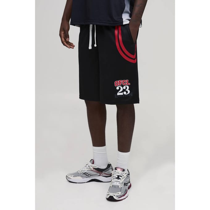 Ruimvallende Mesh Varsity Jersey Shorts | Black | Size Medium