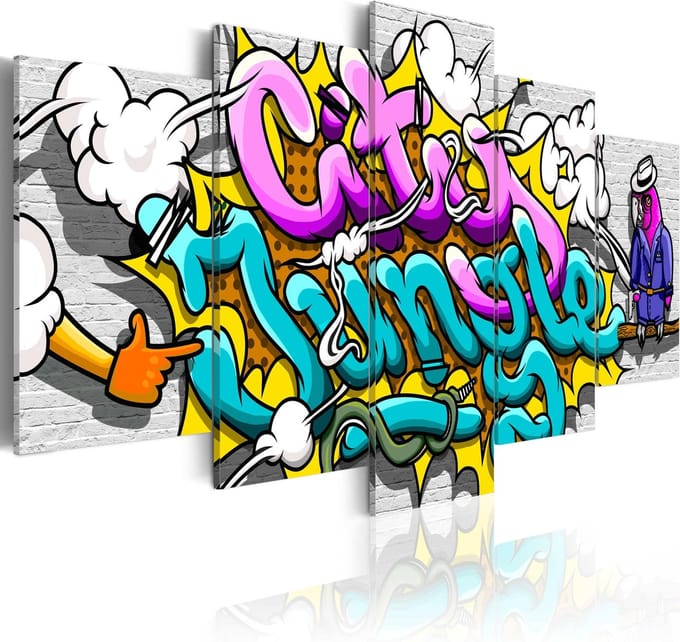 Schilderijen Op Canvas - Schilderij - Graffiti: city jungle 200x100 - Artgeist Schilderij