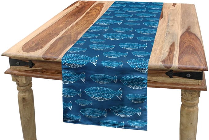 ABAKUHAUS Vis-tafelloper – Blauw Waterleven – 40x225 cm