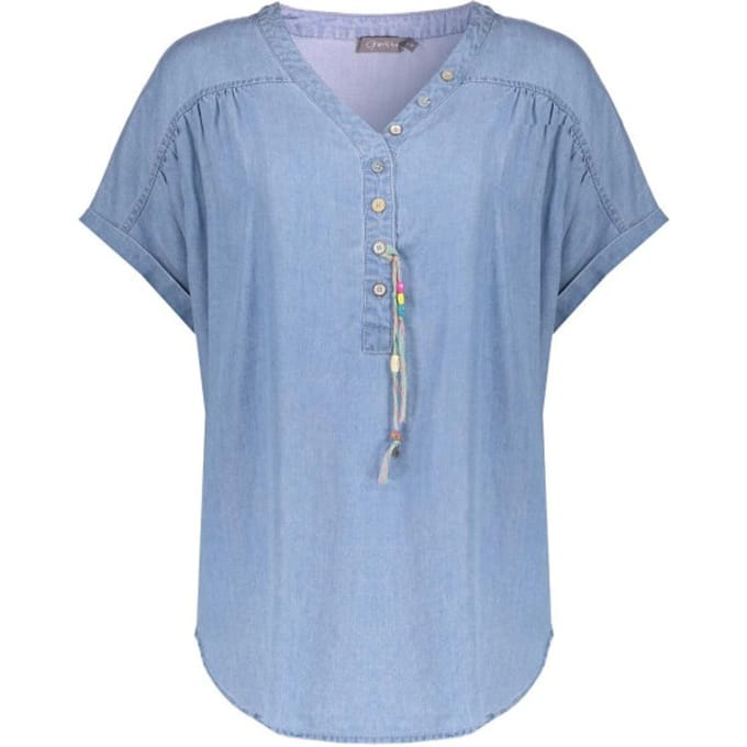Geisha blauwe dames blouse   V-hals   Regular fit   Knoopsluiting   Korte mouw Blauw M