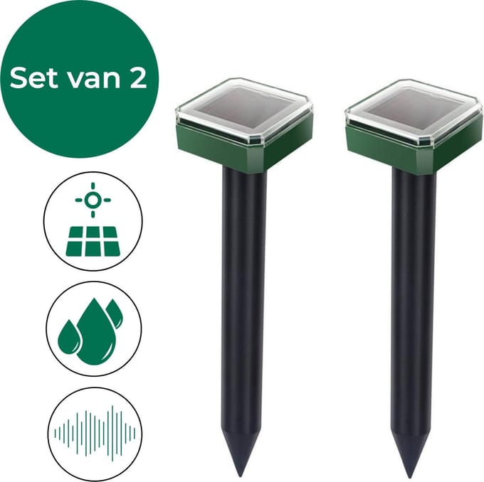 Verminate® 2-Pack Mollenverjager op Zonne Energie - Mollen Verjager - Mollen Bestrijding - Mollenklem