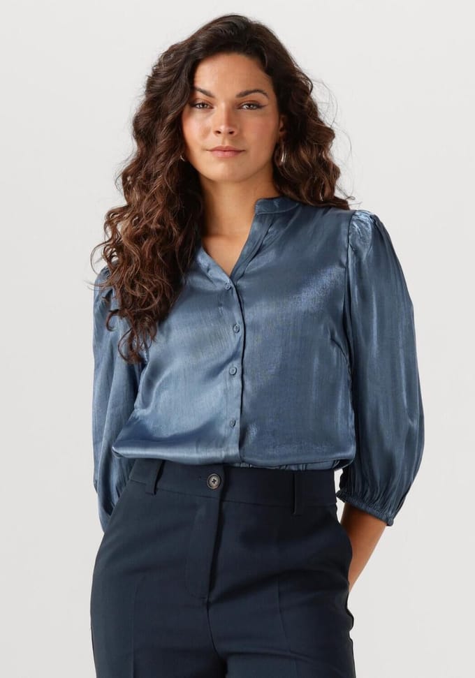 Jansen Amsterdam Bo Blouse Sql 782 3/4 Puff Sleeve Dames - Jurken - Blauw - Maat 34