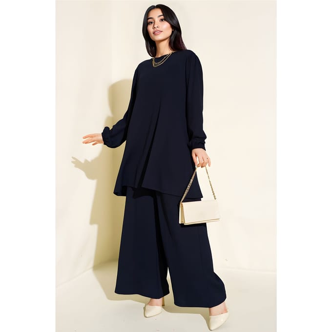 Geweven Lange Mouwen Tuniek en Wijde Pantalon Set