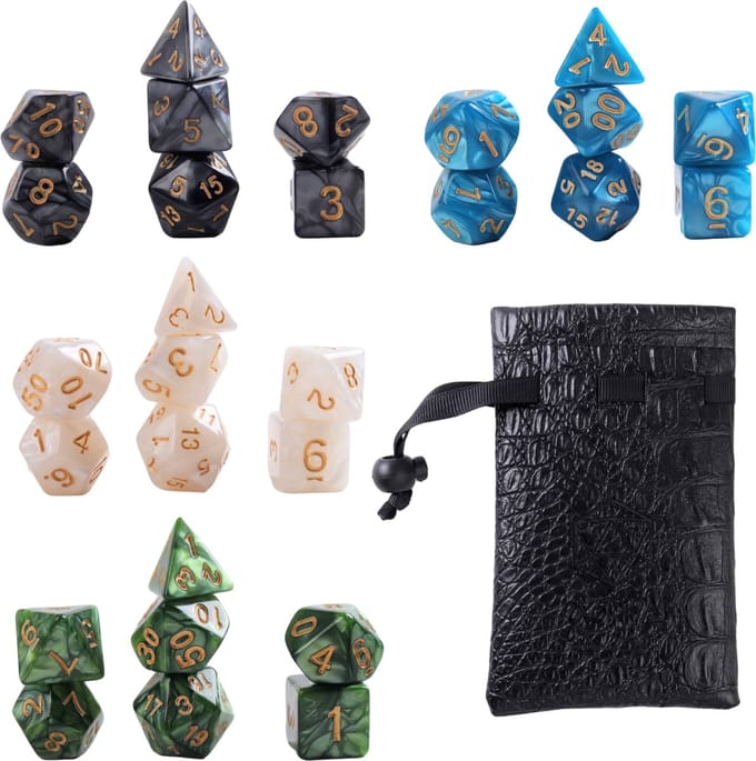 Lapi Toys - Dungeons and Dragons dobbelstenen mega set - D&D dobbelstenen - D&D polydice - 4 sets (28 stuks) - Acryl - Met gratis dice bag - Meerkleurig