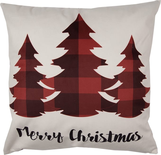 Clayre & Eef Kussenhoes 45x45 cm Rood Beige Polyester Kerstbomen