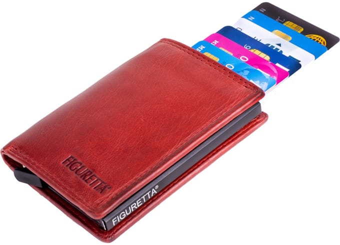 Figuretta Dames Portemonnee met Creditcardhouder - RFID Kaarthouder - Luxe Uitschuifbare Pasjeshouder - Vintage Leer - Rood