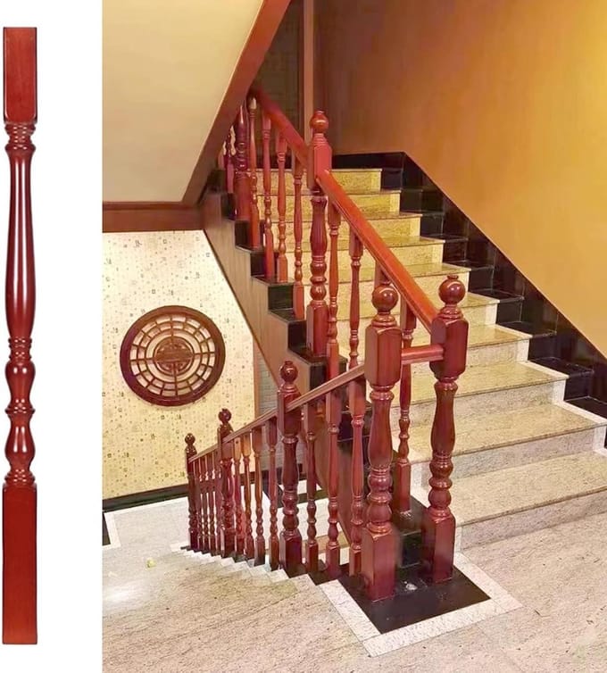Houten Trapleuning - Spindel Baluster - Trap Afwerking - Massief Hardhout - 95 cm - Rood