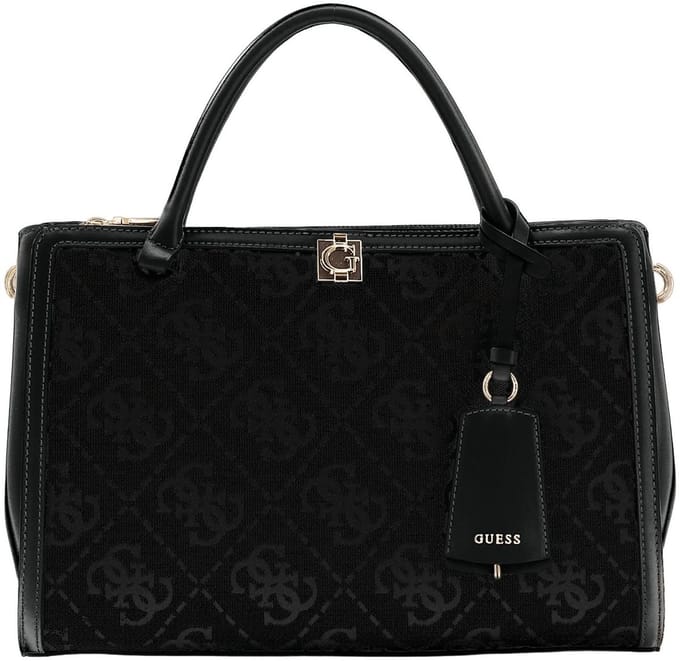 GUESS schoudertas handtas Audrey Logo Girlfriend Satchel Black Logo zwart