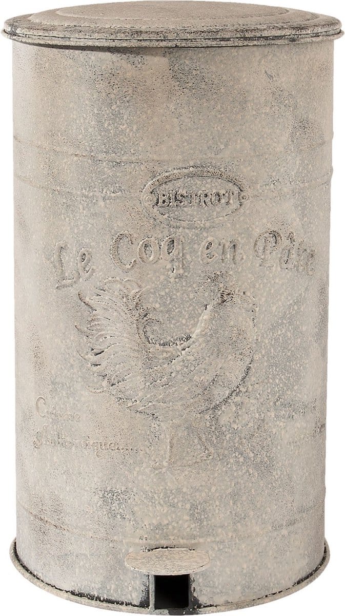Clayre & Eef Pedaalemmer 12000 ml Wit IJzer Kip