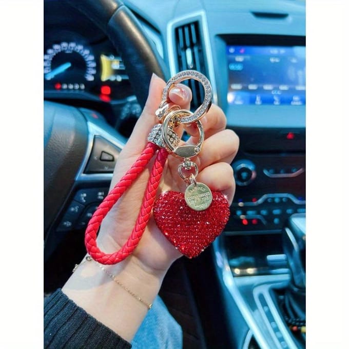 1 stuks Kristallen Touw Klei Hart Auto Sleutelhanger one-size grijs