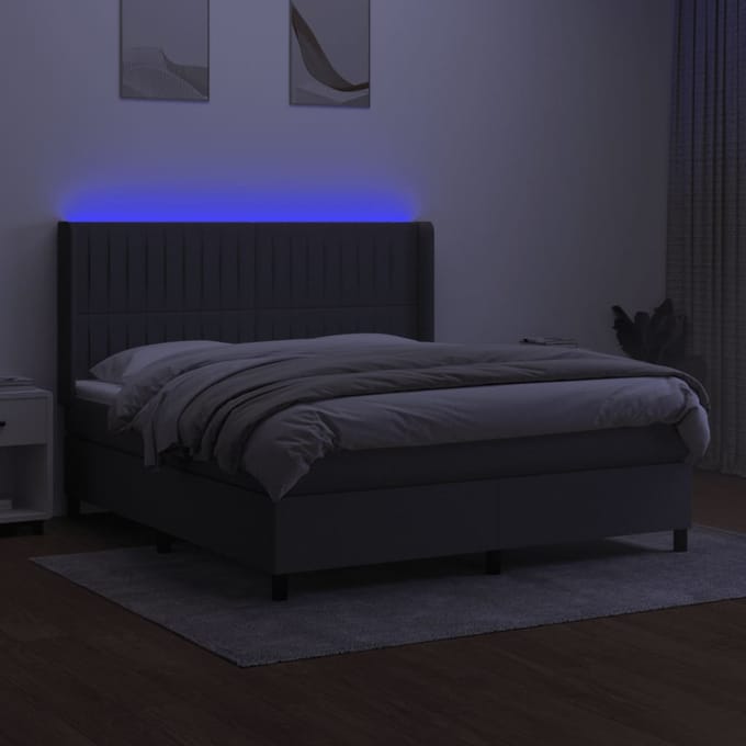 vidaXL - Boxspring - met - matras - en - LED - stof - donkergrijs - 160x200 - cm