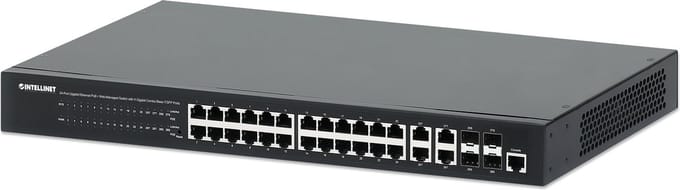Intellinet 24-poorts Gigabit Ethernet PoE+ webbeheerde switch met 4 Gigabit combo Base-T/SFP-poorten