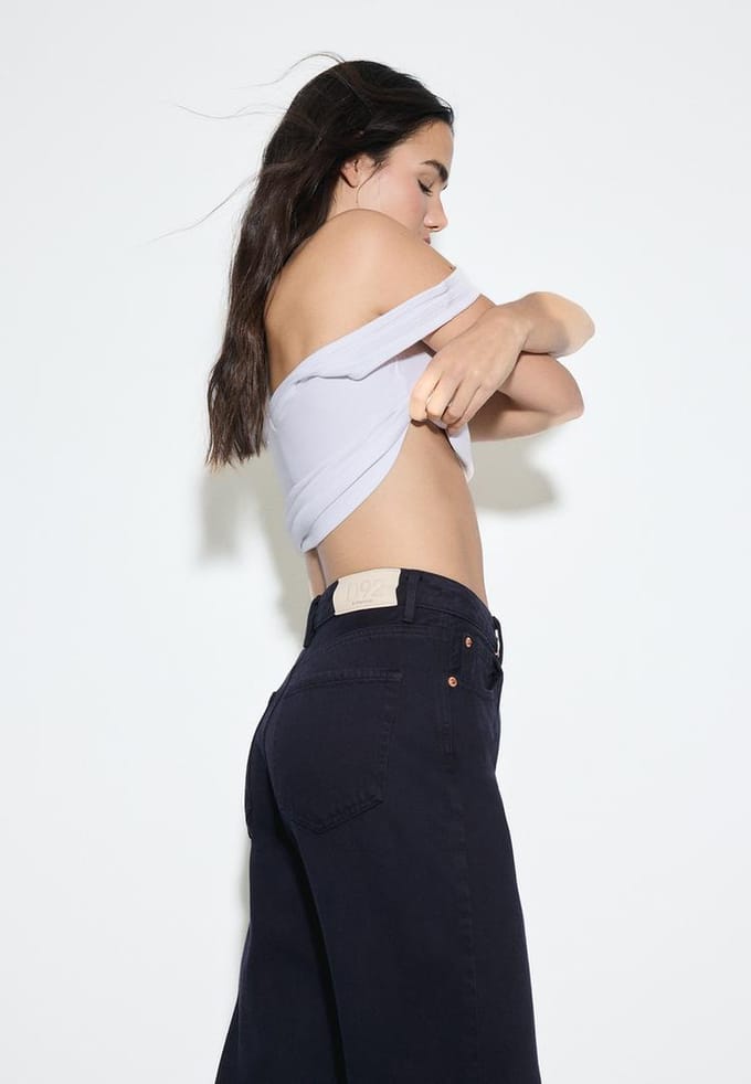 Stradivarius D92 straight wide jeans met scheuren  Donkermarine 42
