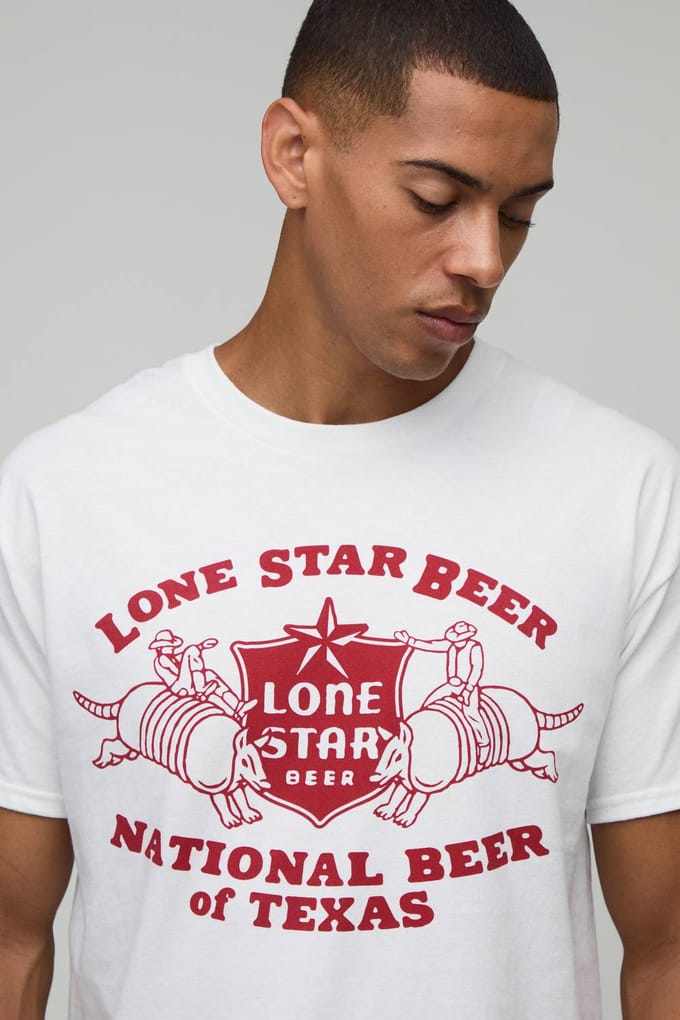 Regular T-shirt Met Lone Star Beer Licentie Print | White | Size Small