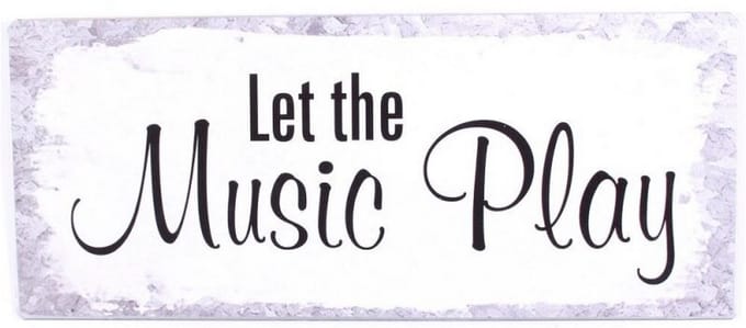 Tekstbord Let the music play 30,5 cm metaal