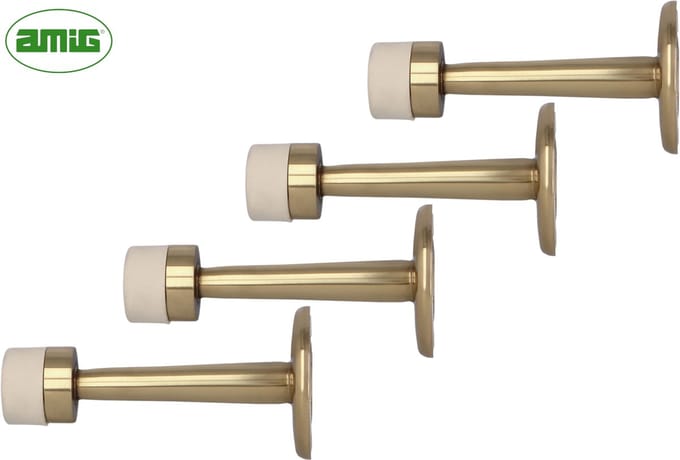 AMIG Wanddeurstopper Set - 4 Stuks Messing Deurbuffers - Luxe Muurbumpers Met Rubberen Dop - 73mm