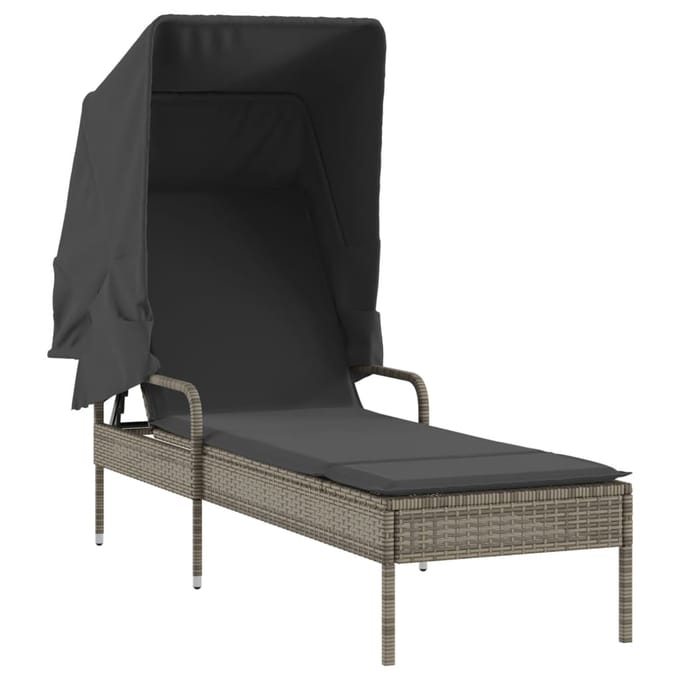 vidaXL - Ligbedden - 2 - st - met - luifels - en - tafel - poly - rattan - grijs