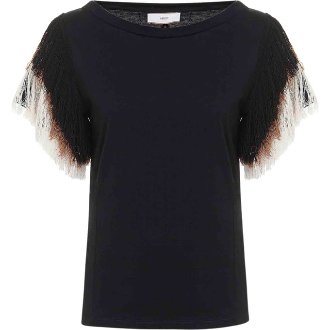 T-shirt met franje Vrouw Akep op de mouwen