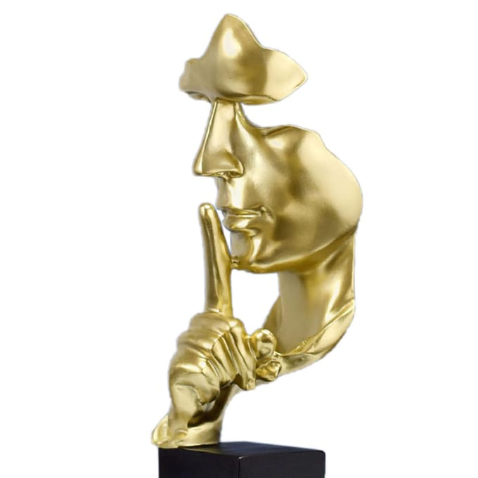 Denker Standbeeld Levendige Vorm Compacte Synthetische Hars Aantrekkelijke Decoratieve Stilte is Goud Figuur