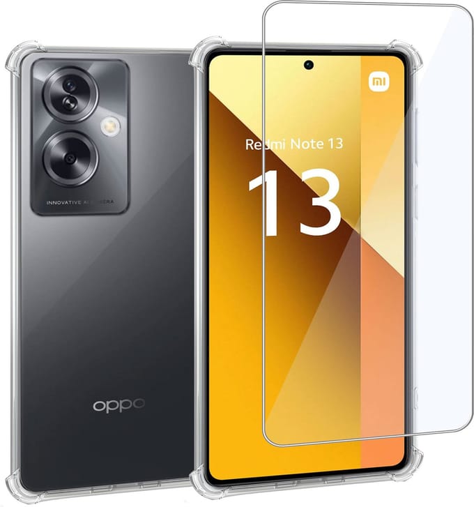 Geschikt voor Xiaomi Redmi Note 13 4G / POCO M6 4G - Hoesje + Screenprotector – Gehard Glas Cover + Shock Proof Case - Transparant