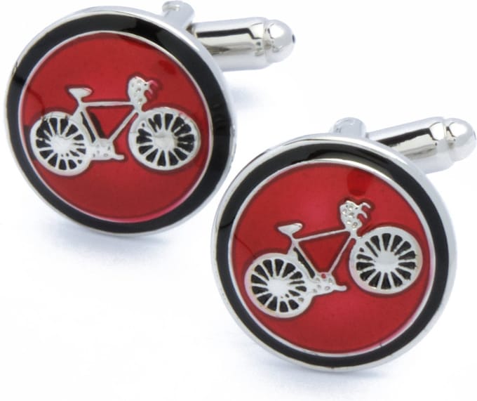 Manchetknopen - Rood Rond met Zilveren Fiets