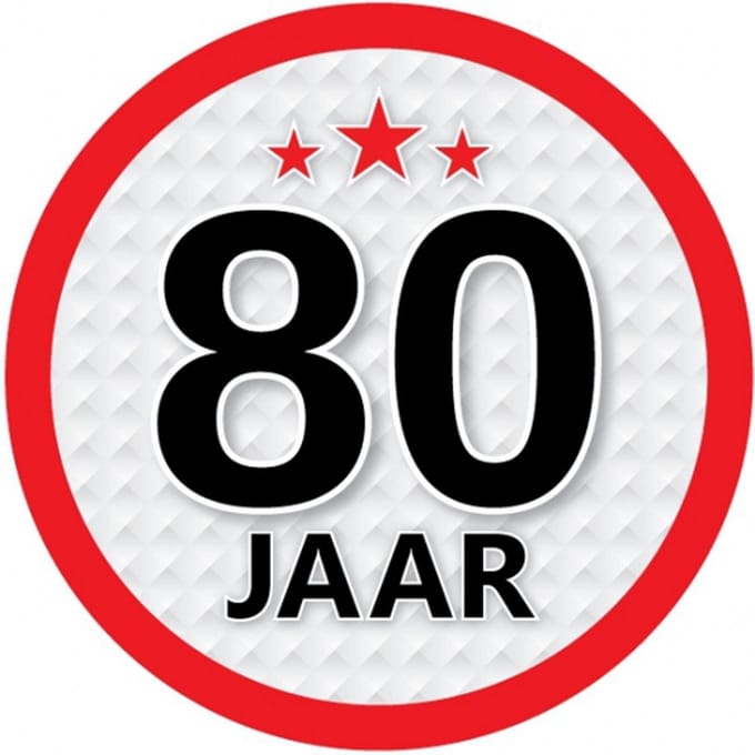 80 jaar leeftijd sticker - rond - Dia 15 cm - 80 jaar verjaardag - jubileum - leeftijd versiering