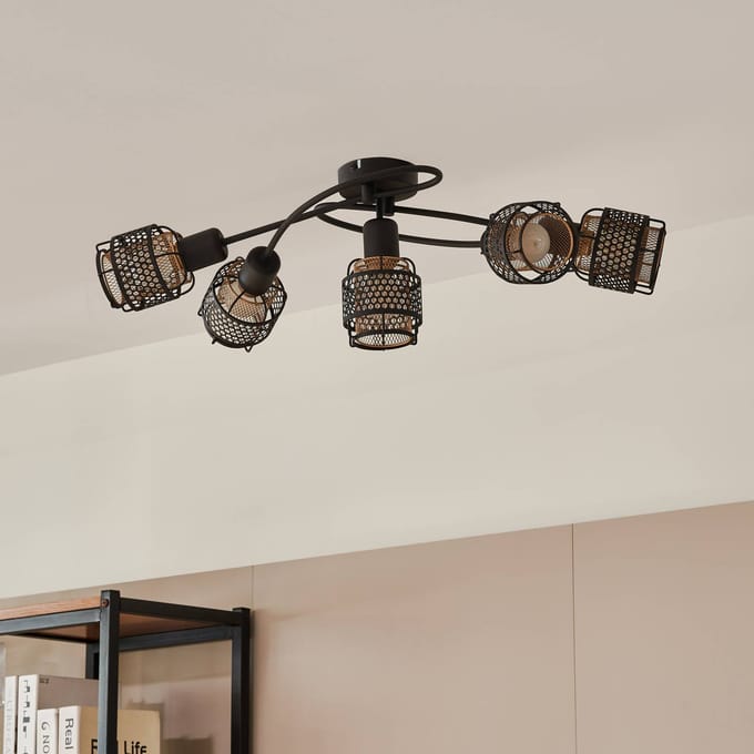Lindby - plafondlamp - 5lichts - ijzer - H: 20.5 cm - E14 - zwart, goud