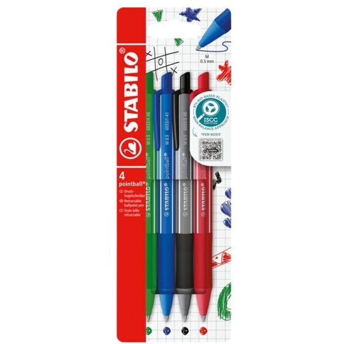 STABILO pointball - Balpen - Colorful - Navulbaar - Etui Met 4 Kleuren