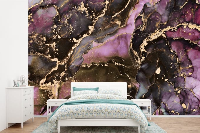 Behang - Fotobehang Marmer - Gold - Steen - Abstract - Breedte 330 cm x hoogte 220 cm