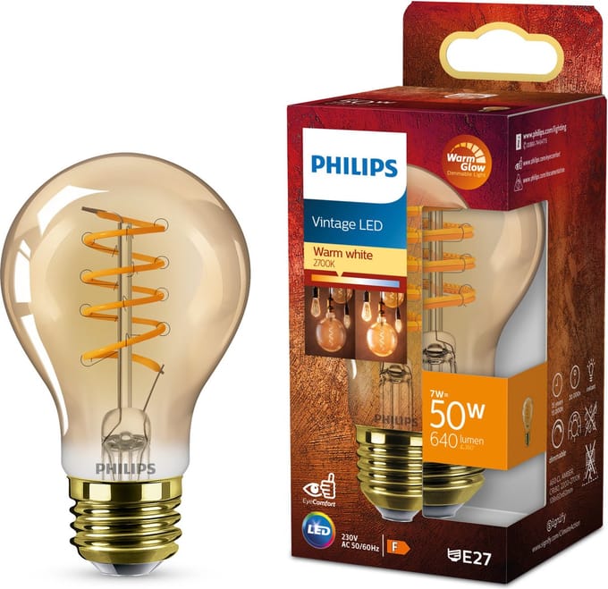 Philips Deco LED - WarmGlow - 50W - E27 fitting - A60 Standaard lampvorm - Amberkleurige lamp