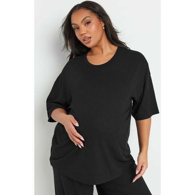 Bump It Up Maternity Geribbelde Premium Top Met Korte Mouwen In Zwart Size 48