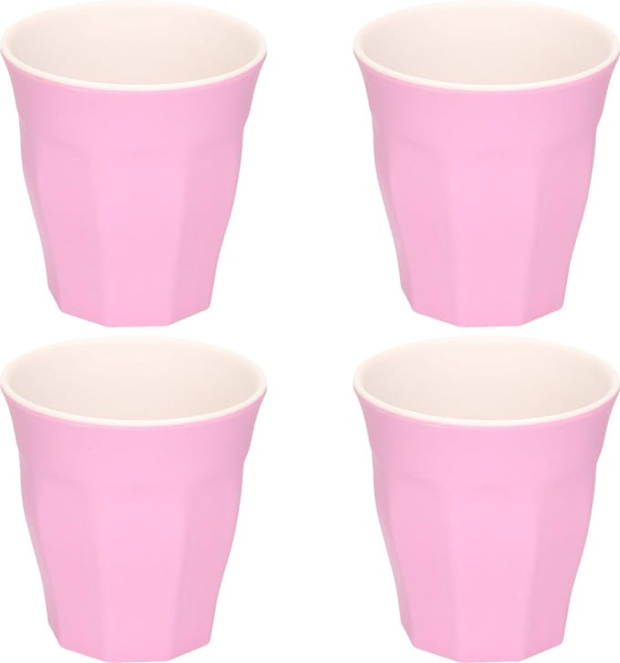 Onbreekbare kunststof/melamine - 4x stuks - roze - drinkbeker - 9 x 8.7 cm - outdoor