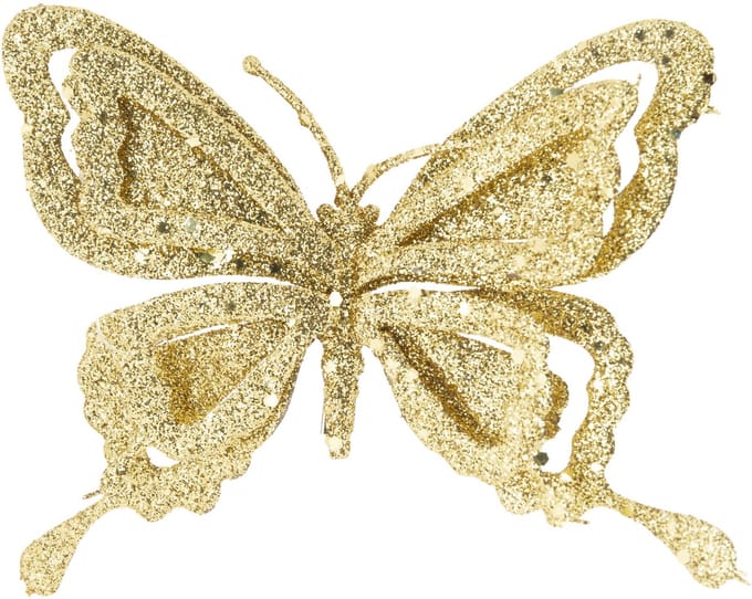 Kerstboomversiering Vlinder - 14 cm - goud glitter - op clip - ornament
