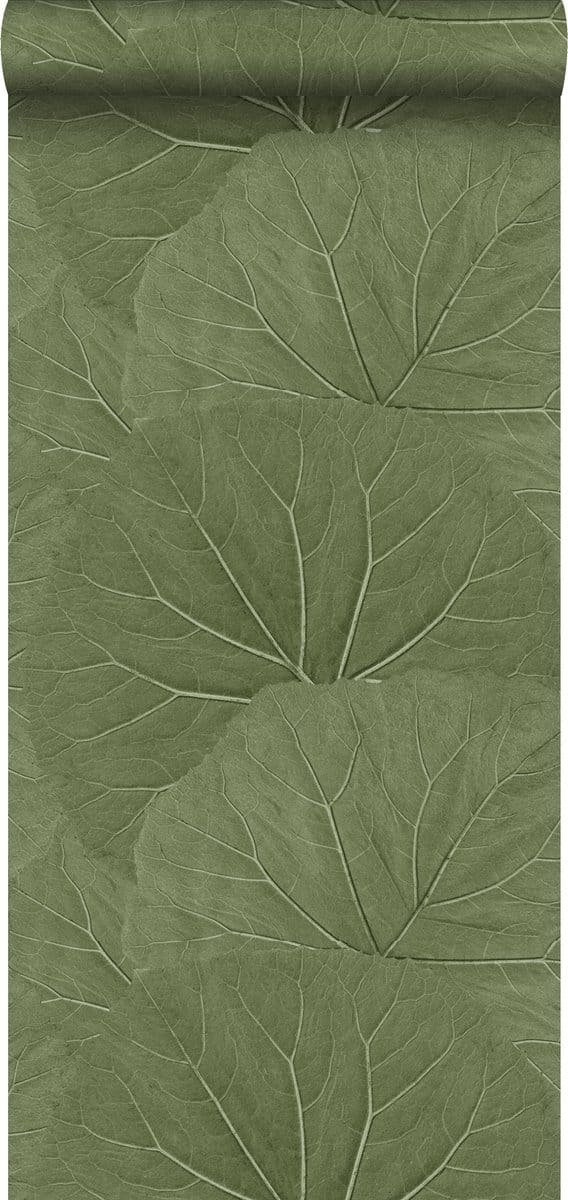 ESTAhome behang grote bladeren vergrijsd olijfgroen - 53 cm x 10.05 m - 138995