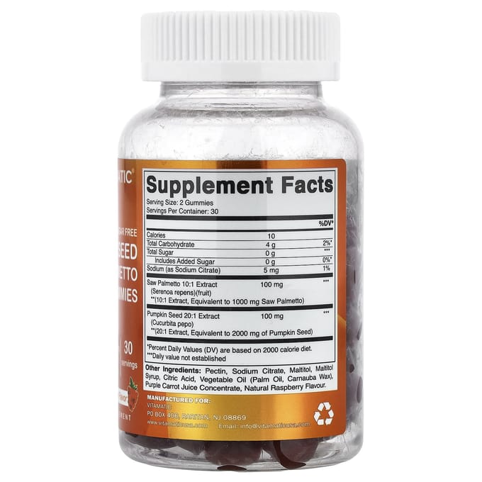 Vitamatic, Pompoenpit, Zaagpalmetto, Natuurlijke Framboos, 60 Gummies
