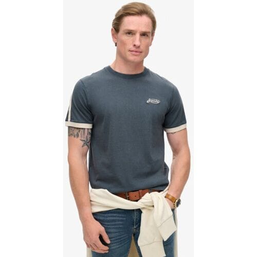 Superdry Essential Gestreept Retro T-shirt met Logo Blauw Grootte: L