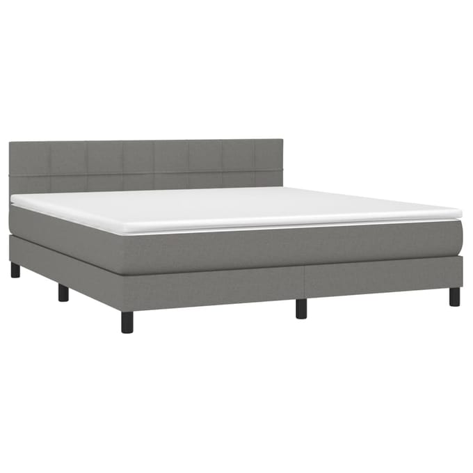 vidaXL - Boxspring - met - matras - en - LED - stof - donkergrijs - 180x200 - cm