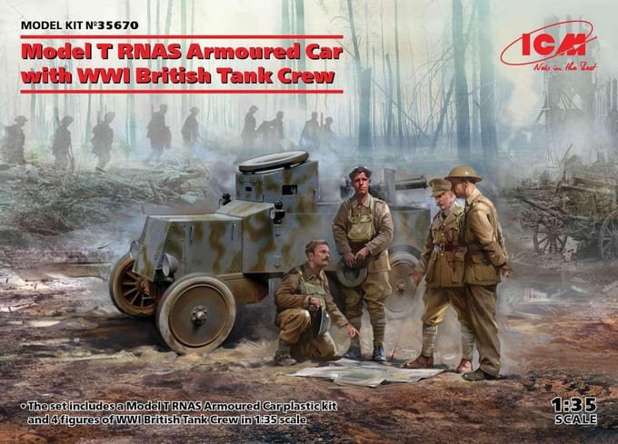 ICM Modelbouwpakket Militaire voertuigen - 35670 Model T RNAS with WWI British Tank Crew Plastic - 1:35 - Modelbouw