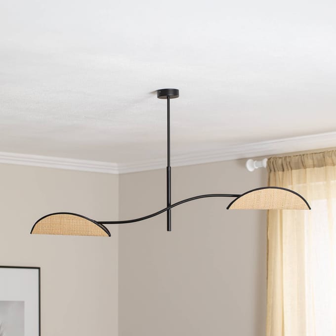 EMIBIG LIGHTING Plafondlamp Lotus, zwart/rotanlook, 2-lamps