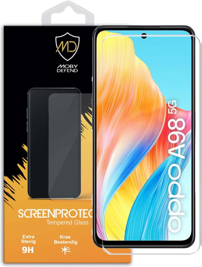MobyDefend Screenprotector - Geschikt voor Oppo A98 - Case-Friendly Screensaver - Gehard Glas