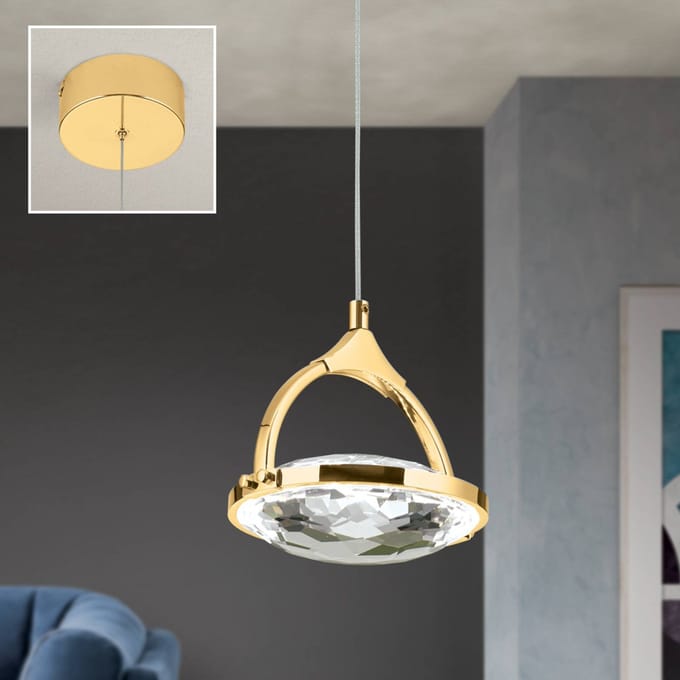 ORION LED hanglamp Moon, K9-kristalglas, 1-lamp, goud