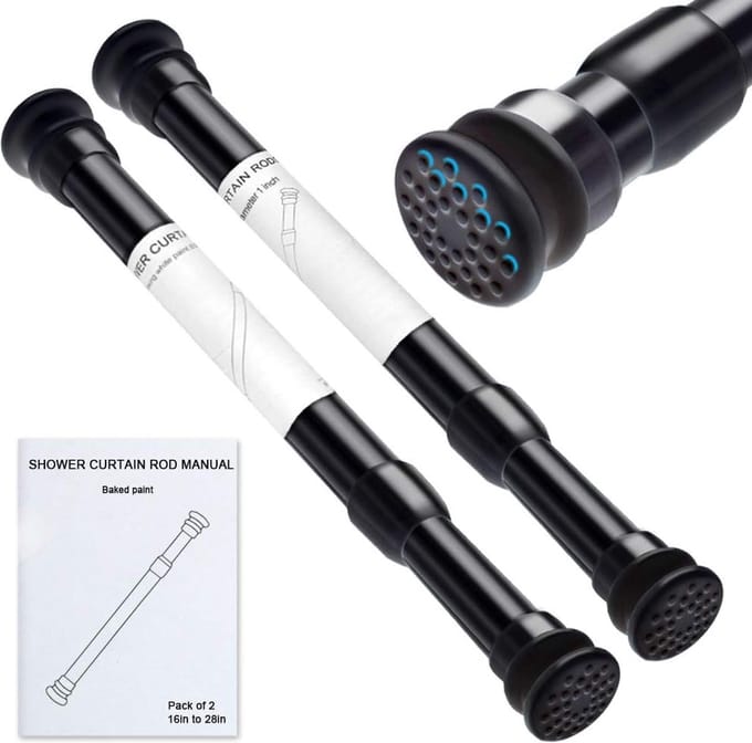 Set van 2 uittrekbare telescoopstangen zonder boren - diameter 23/26 mm, lengte 40-70 cm, zwart