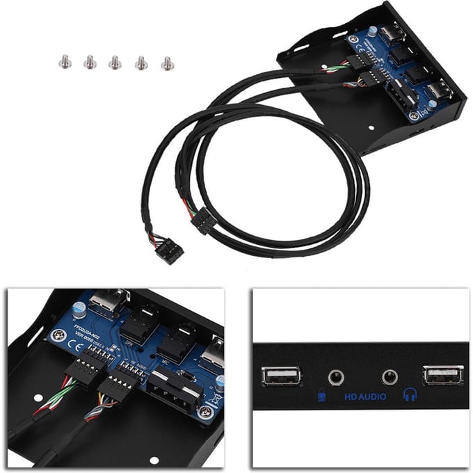 USB2.0 HDAUDIO Lecteur de disquette Panneau avant 3.5 9 Broches vers 2 Interfaces USB2.0 avec Audio Micro black