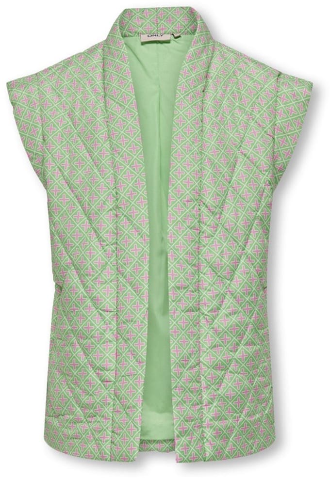 ONLY KOGCEMMA AOP QUILT VEST CS PNT Meisjes Jas - Spring BouquetPattern:Begonia Pink/Cloud Dancer - Maat 152