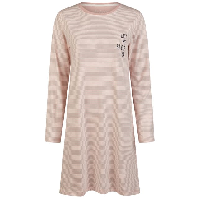 By Louise Essential Dames Nachthemd Lange Mouw Gestreept Roze - Maat XXL