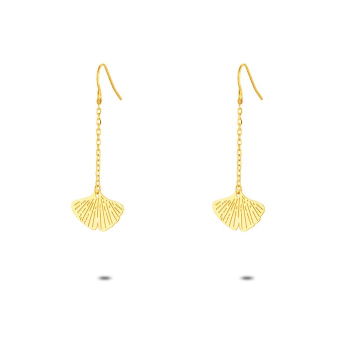 Twice As Nice Oorbellen in goudkleurig edelstaal, gingko blad