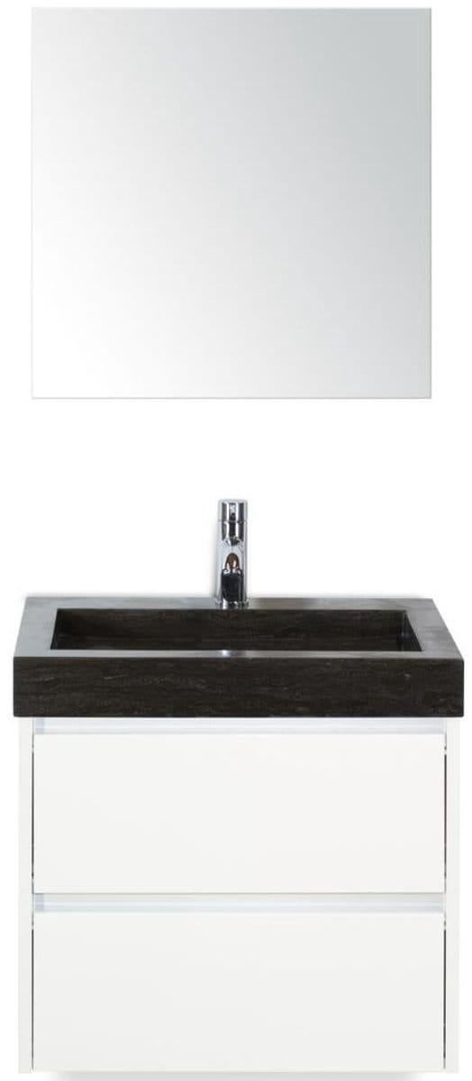 Dante Badmeubelset 60 cm - Wit Hoogglans - Wastafel Hardsteen Wit Lucca met Spiegel